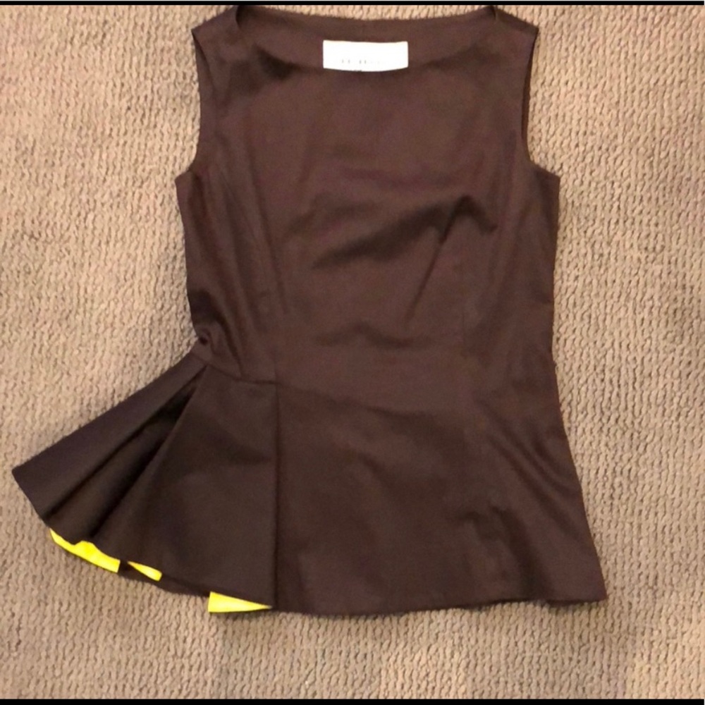 Never Worn! Tish Cox brown/yellow peplum top - S